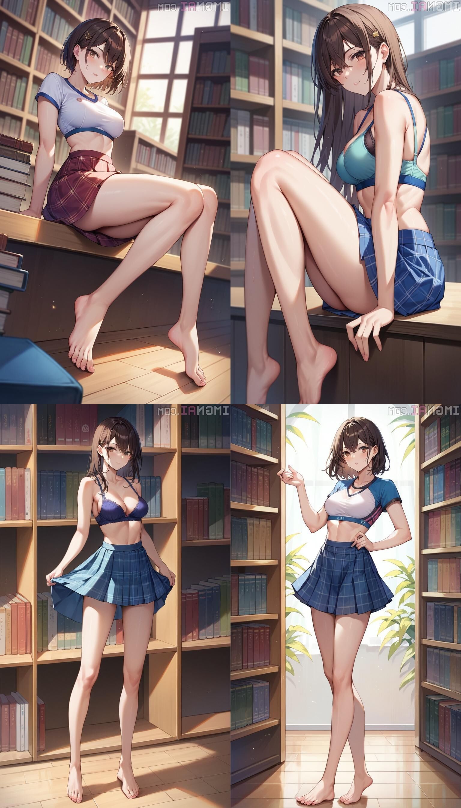 Sexy nn Ai Brown Hair dans la bibliothèque