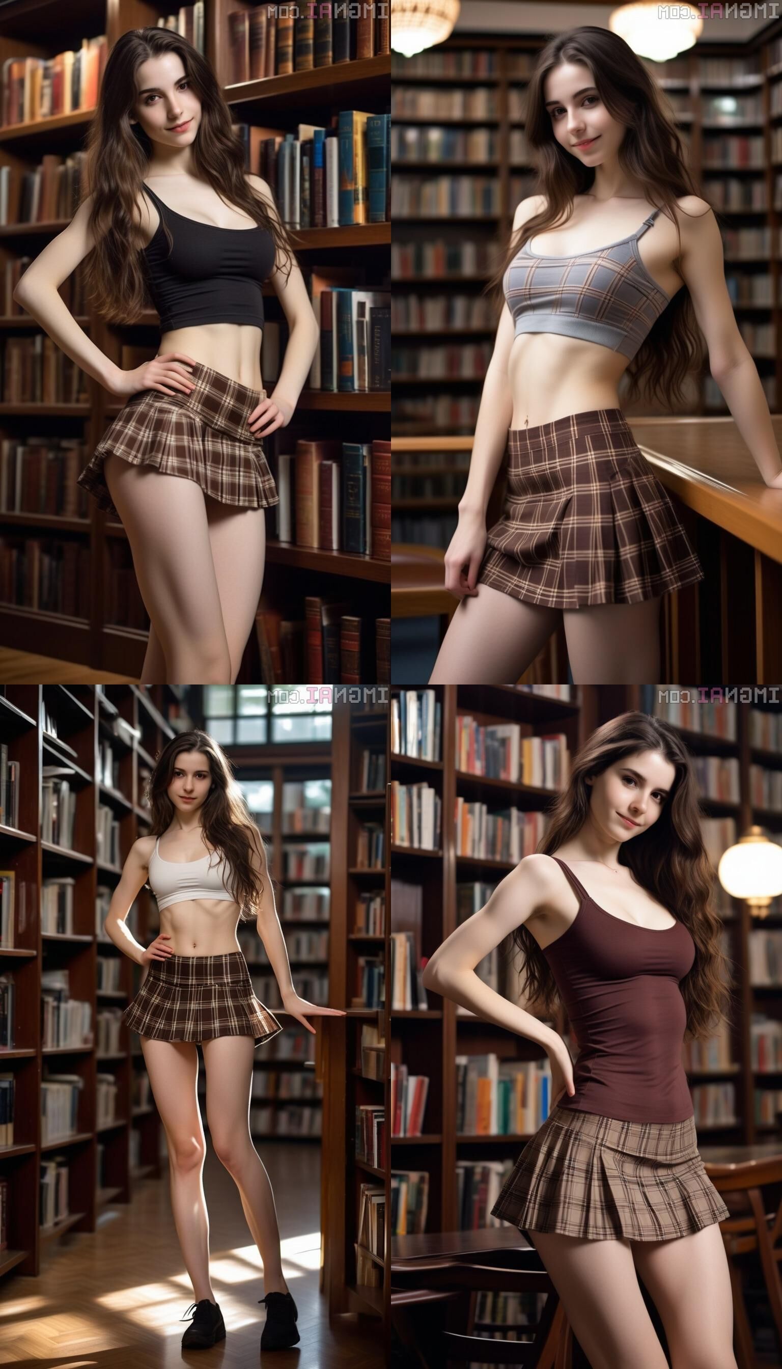 Sexy nn Ai Brown Hair dans la bibliothèque
