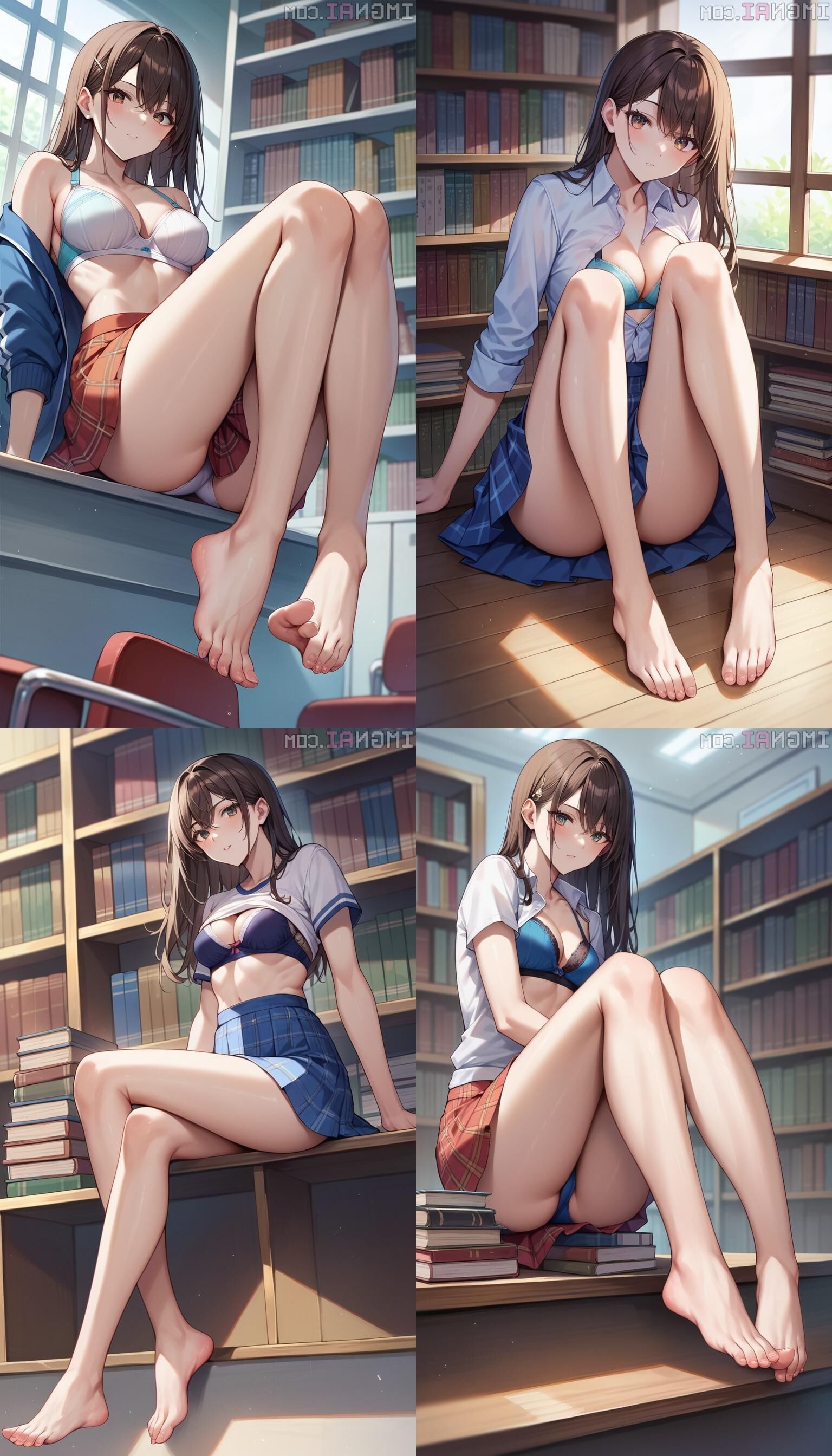 Sexy nn Ai Brown Hair dans la bibliothèque