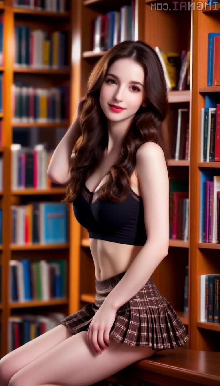 Sexy nn Ai Brown Hair dans la bibliothèque