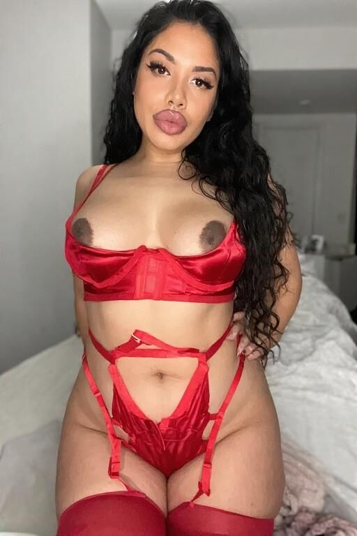 AI Latina Milfs in red satin and crotchless lingerie