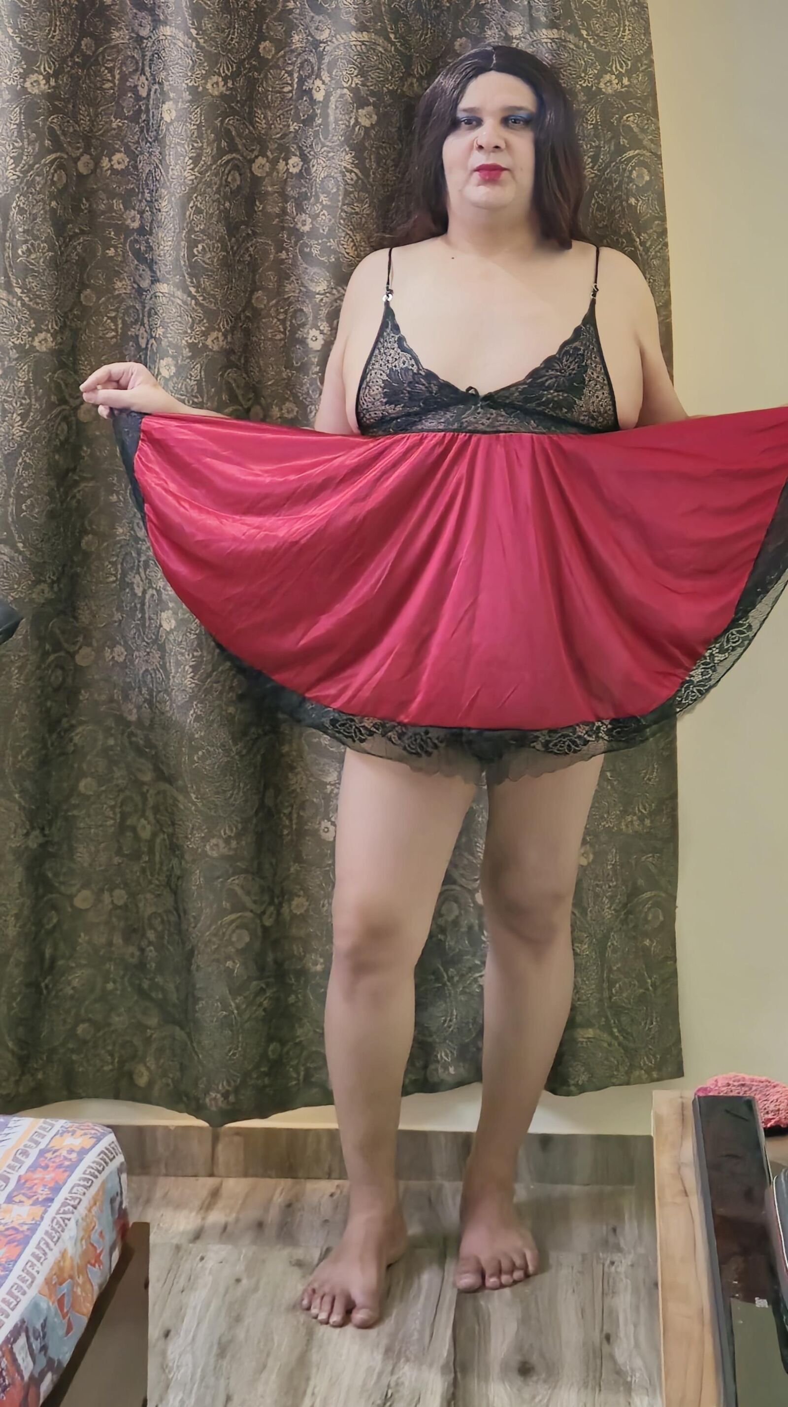 Travesti Monica Red Babydoll Conjunto ENORME