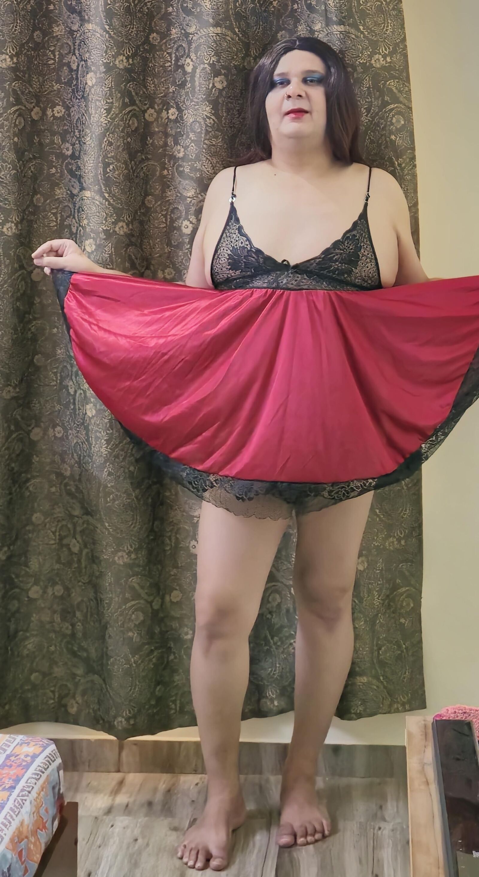 Travesti Monica Red Babydoll Conjunto ENORME