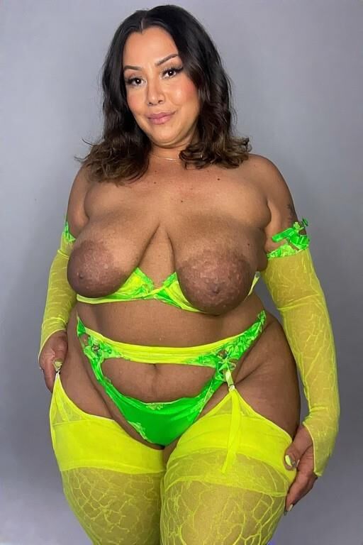 AI Latina mature milfs in neon green lingerie and stockings 