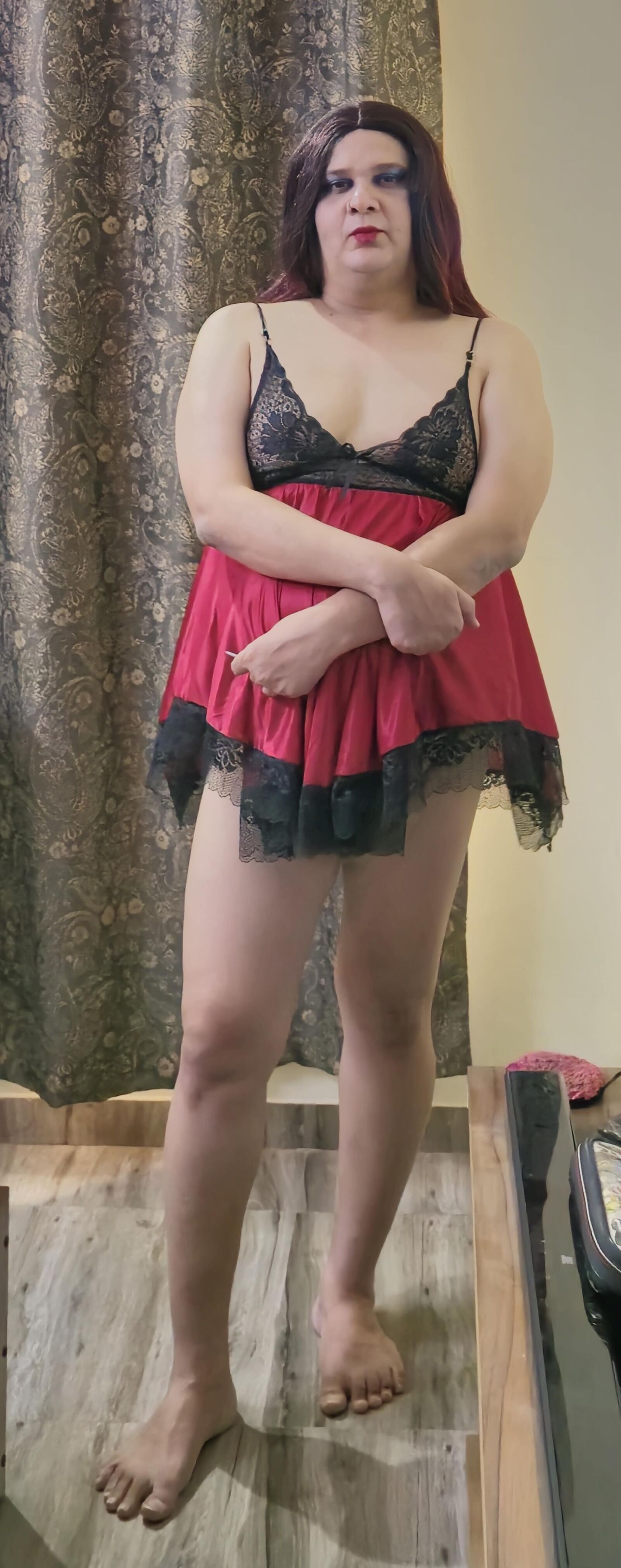 Travesti Monica Red Babydoll Conjunto ENORME