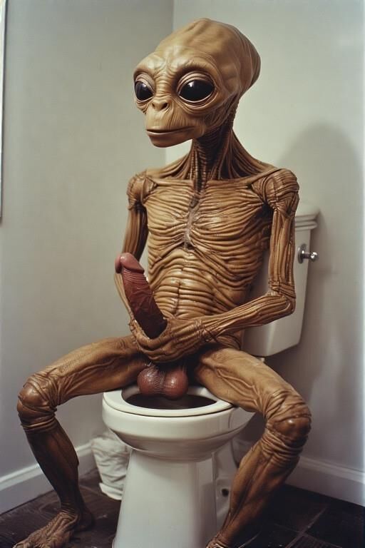 トイレでぶらぶらしているエイリアン