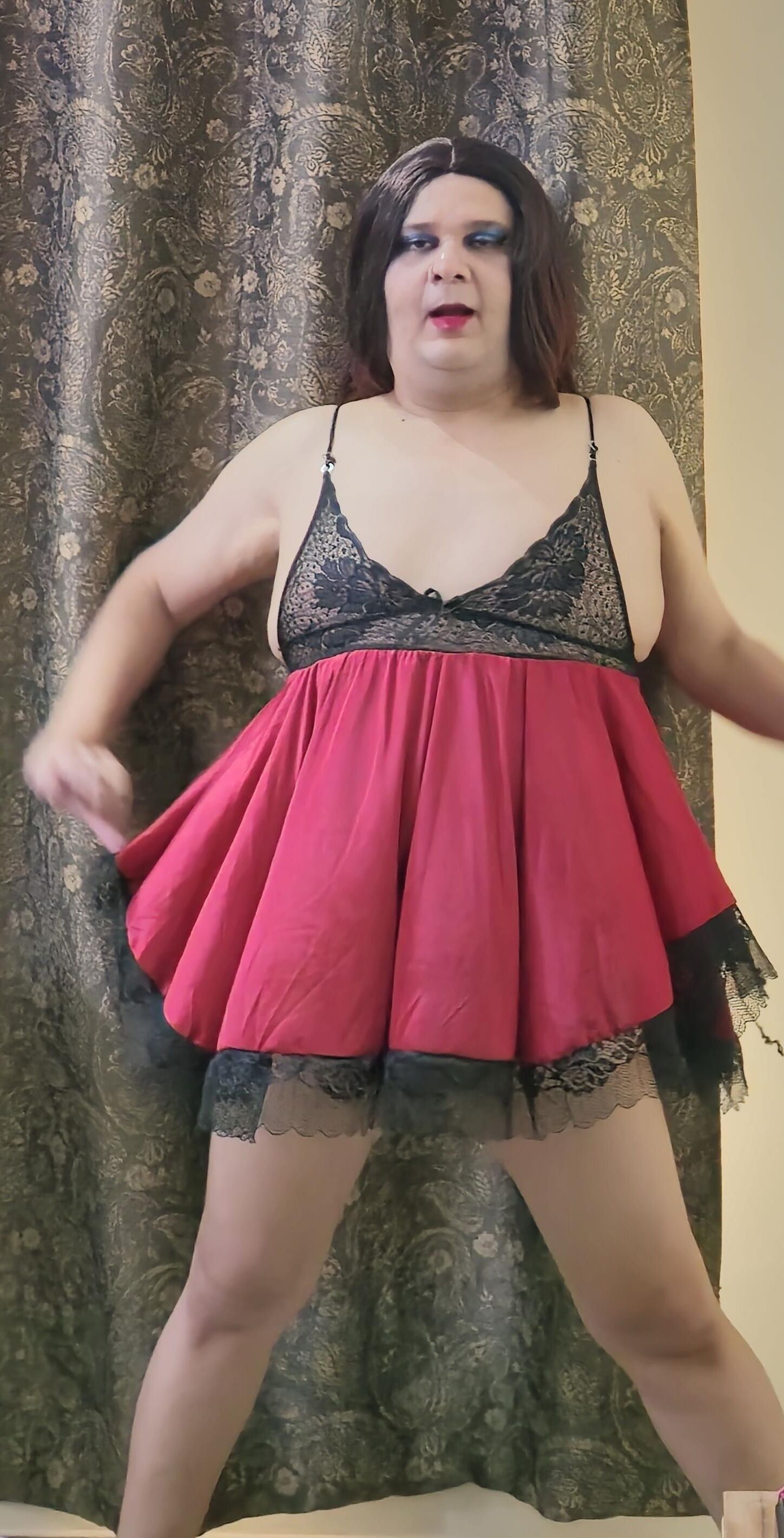 Travesti Monica Red Babydoll Conjunto ENORME