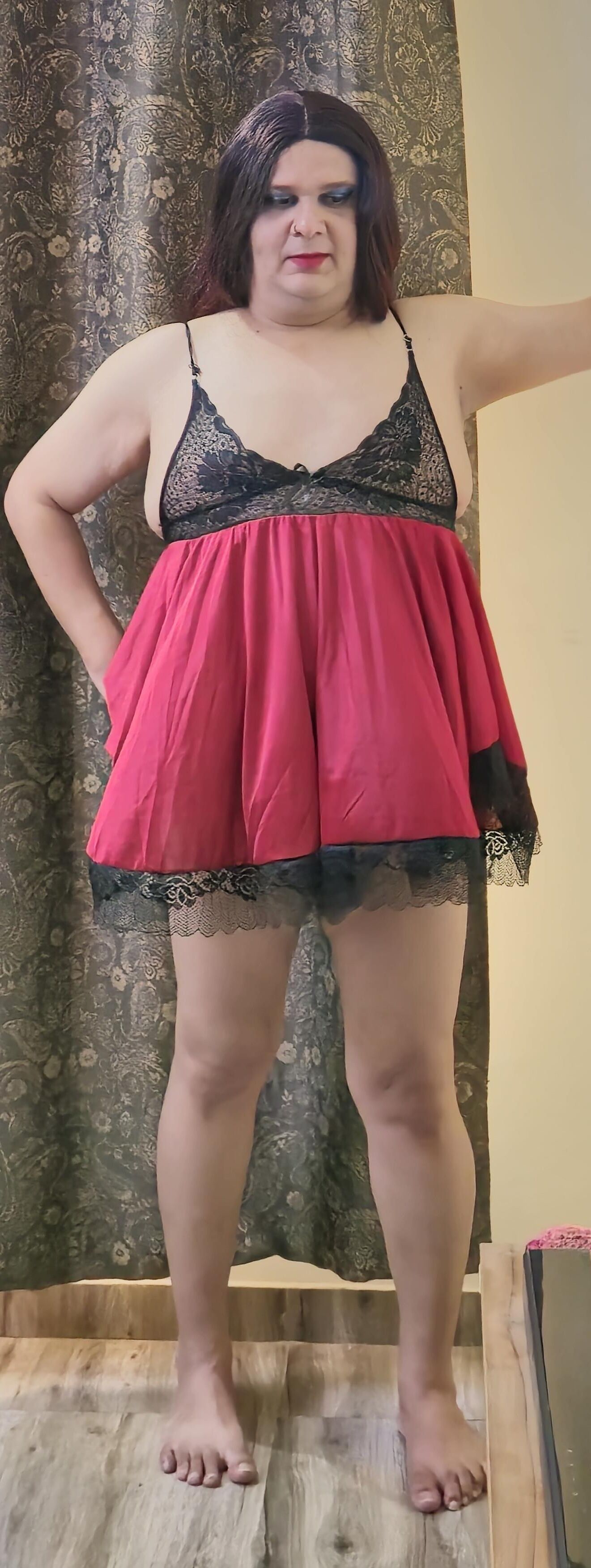 Travesti Monica Red Babydoll Conjunto ENORME