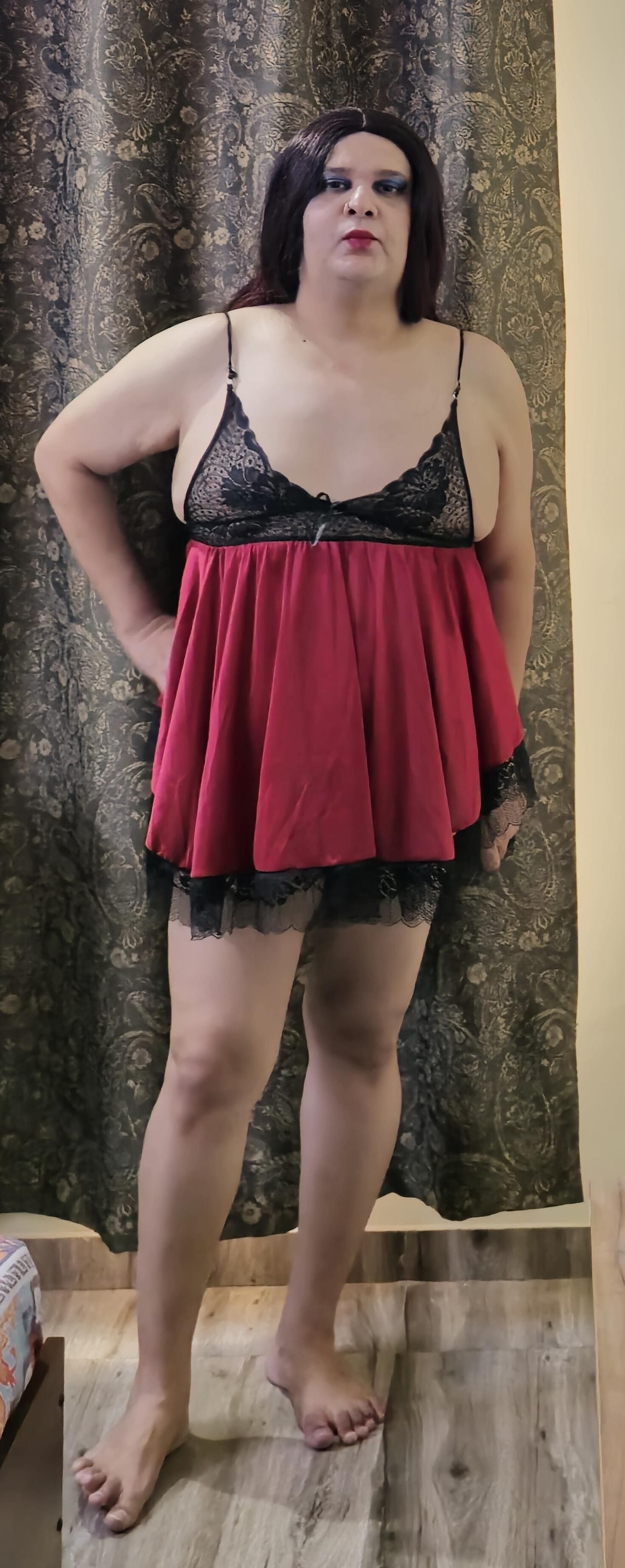Travesti Monica Red Babydoll Conjunto ENORME