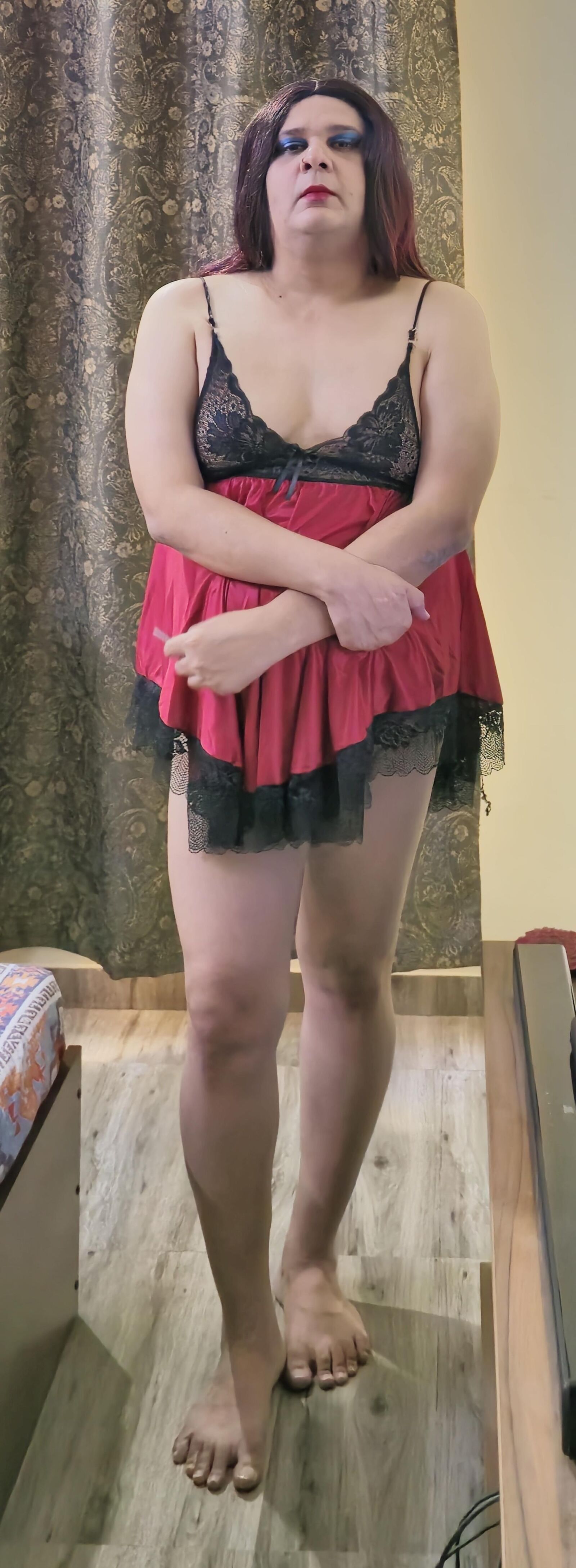Travesti Monica Red Babydoll Conjunto ENORME