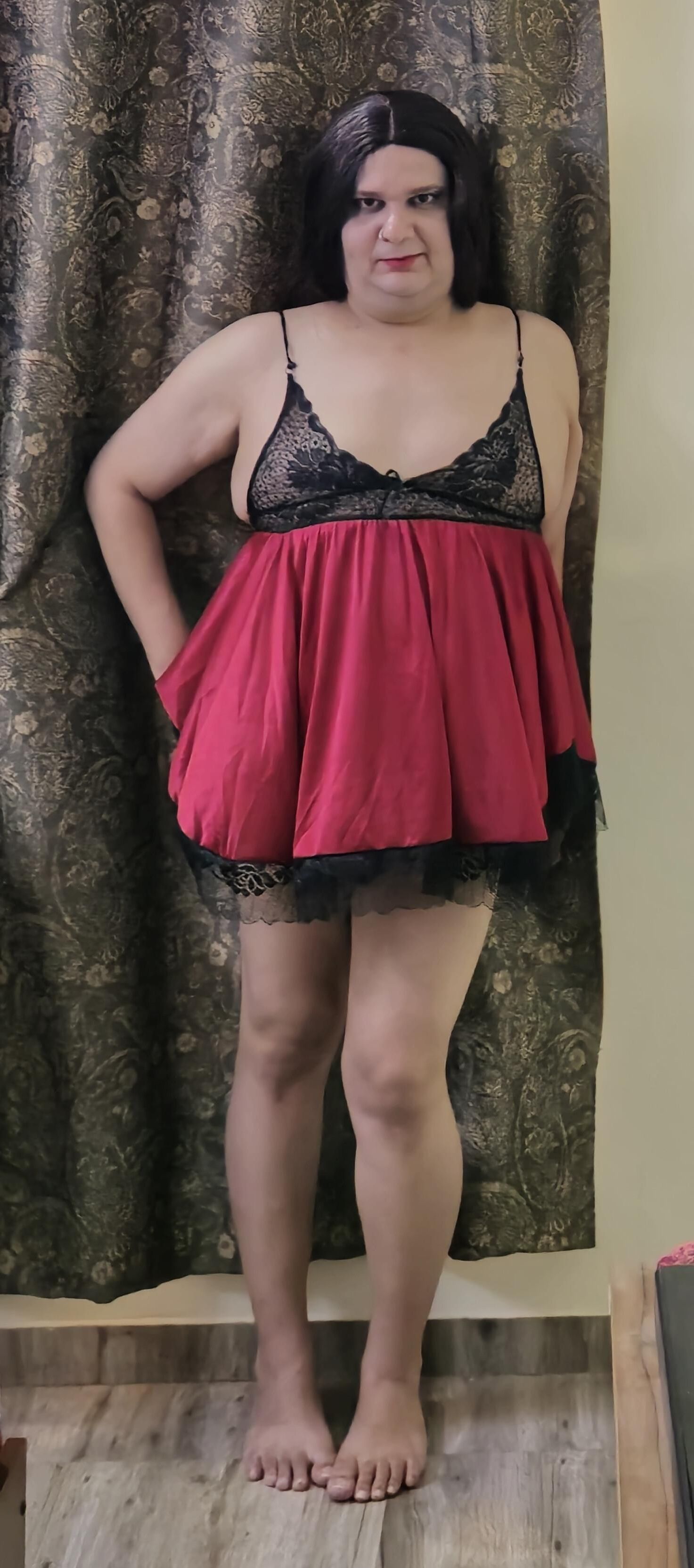 Travesti Monica Red Babydoll Conjunto ENORME