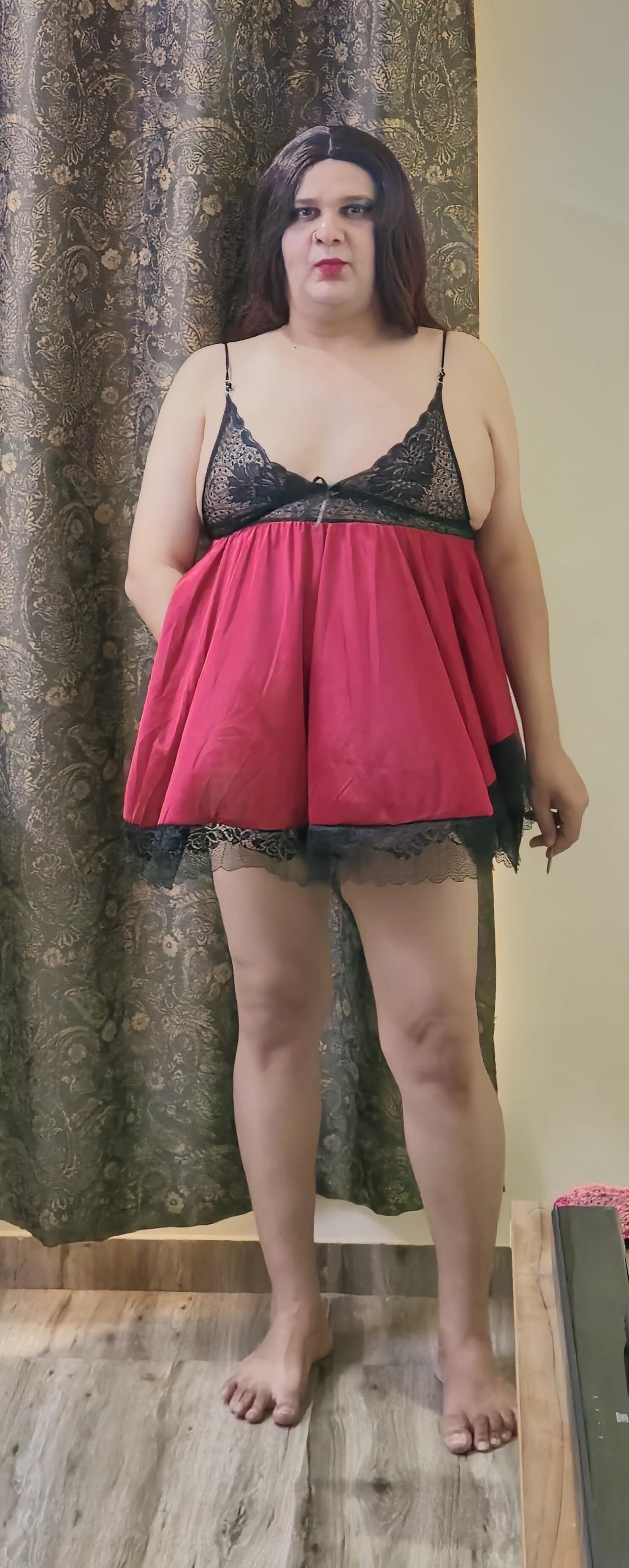 Travesti Monica Red Babydoll Conjunto ENORME