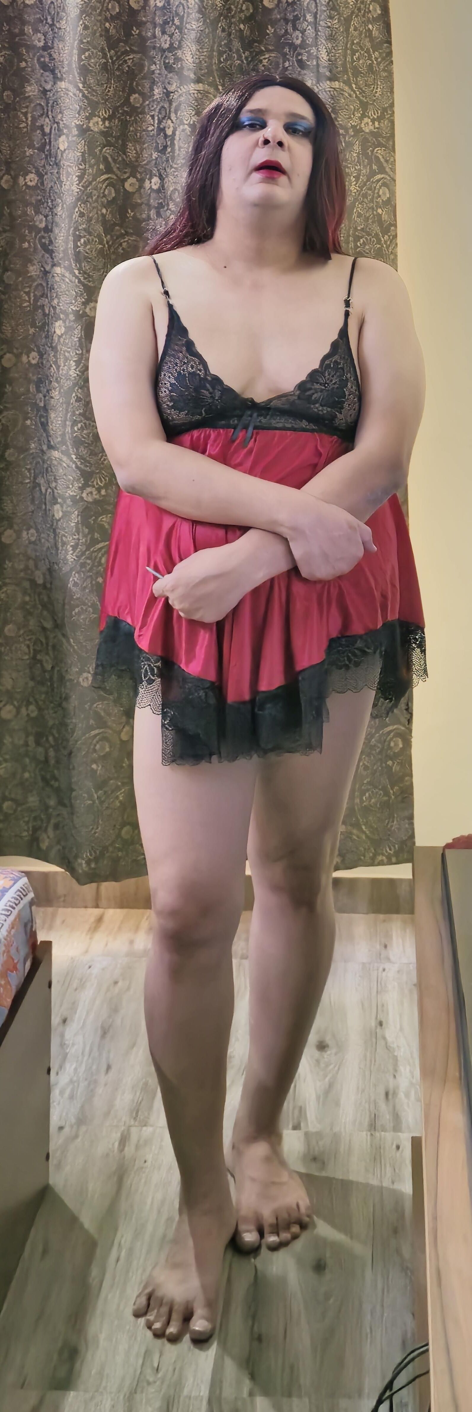 Travesti Monica Red Babydoll Conjunto ENORME