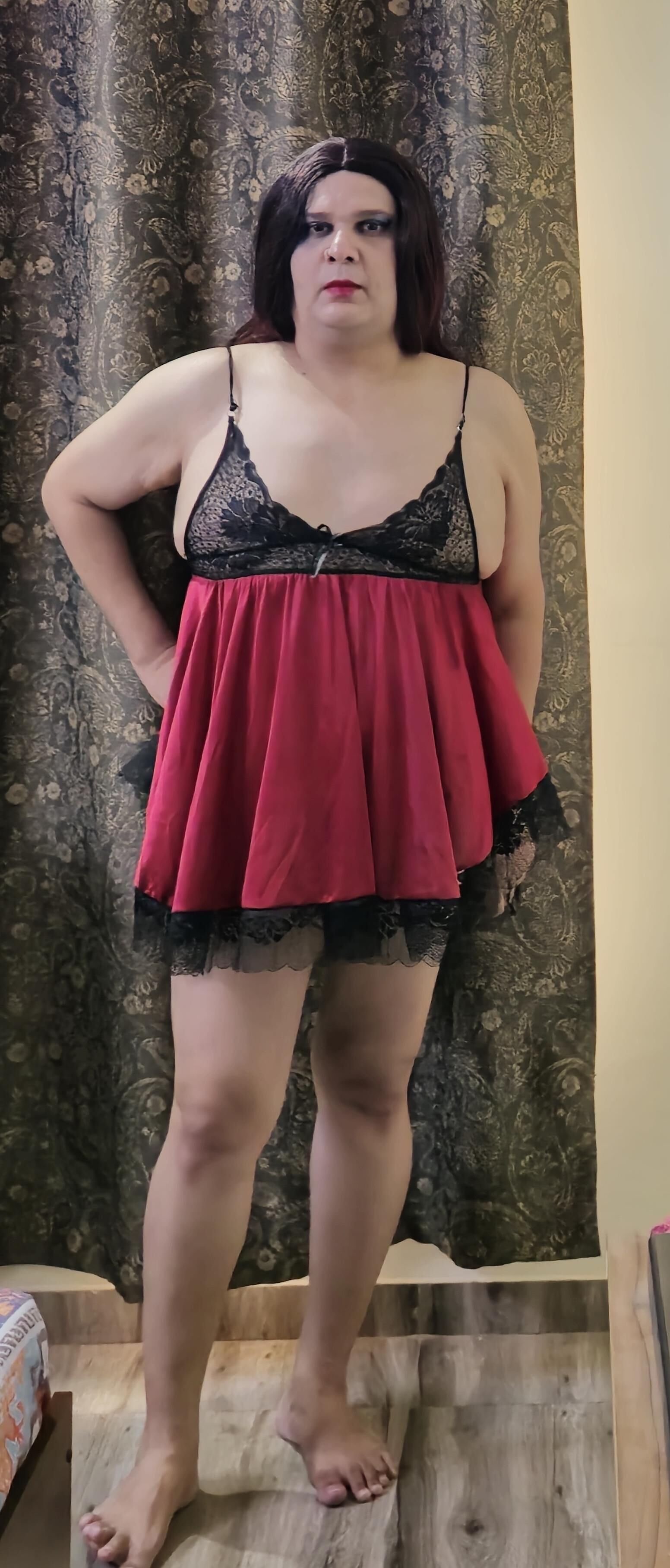 Travesti Monica Red Babydoll Conjunto ENORME