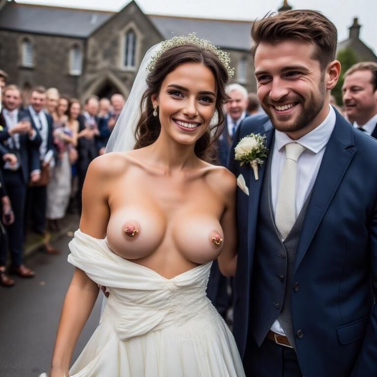 Smiling Brides with Pierced Nipples 