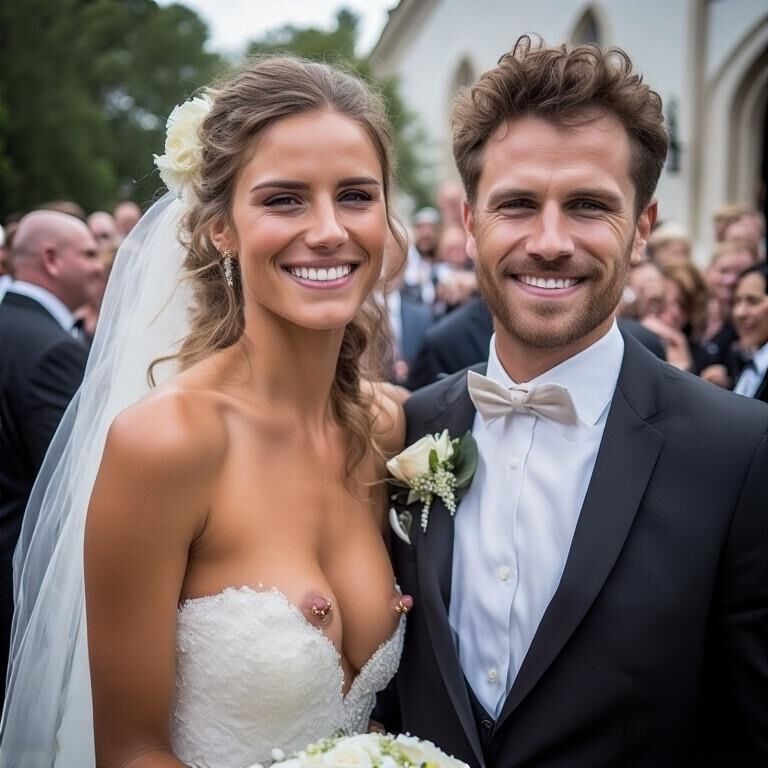 Smiling Brides with Pierced Nipples 