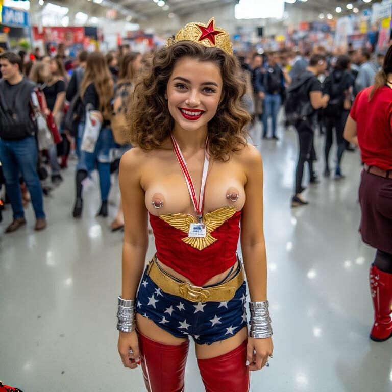 Cosplay with Pierced Nipples at Convention Wonder Woman