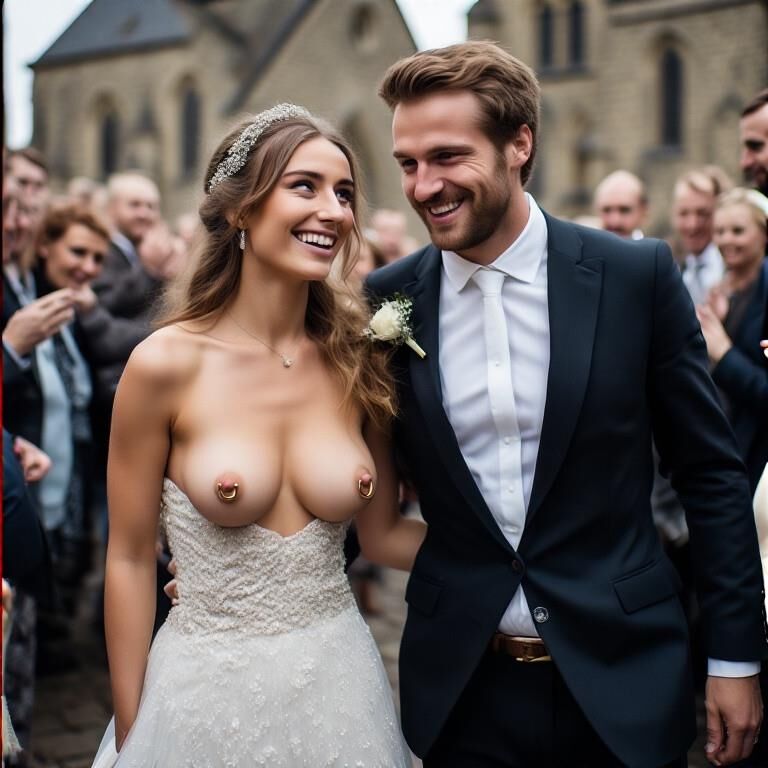 Smiling Brides with Pierced Nipples 