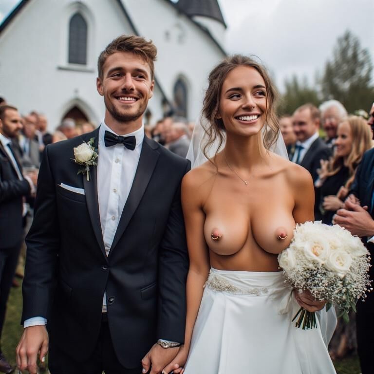 Smiling Brides with Pierced Nipples 