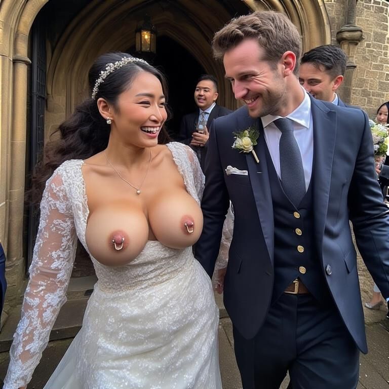 Smiling Brides with Pierced Nipples 