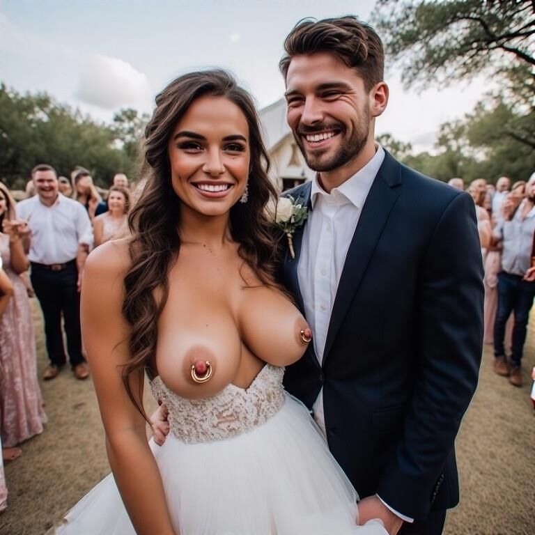 Smiling Brides with Pierced Nipples 