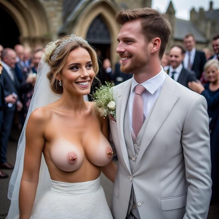 Smiling Brides with Pierced Nipples 