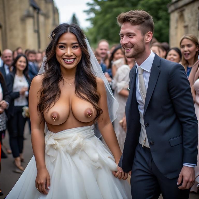 Smiling Brides with Pierced Nipples 