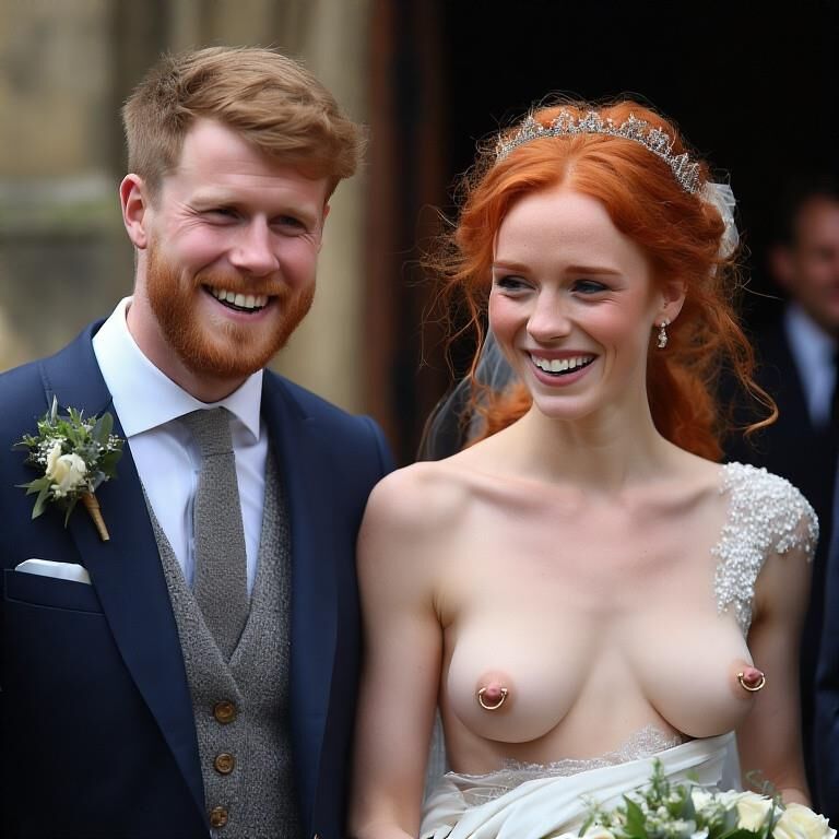 Smiling Brides with Pierced Nipples 