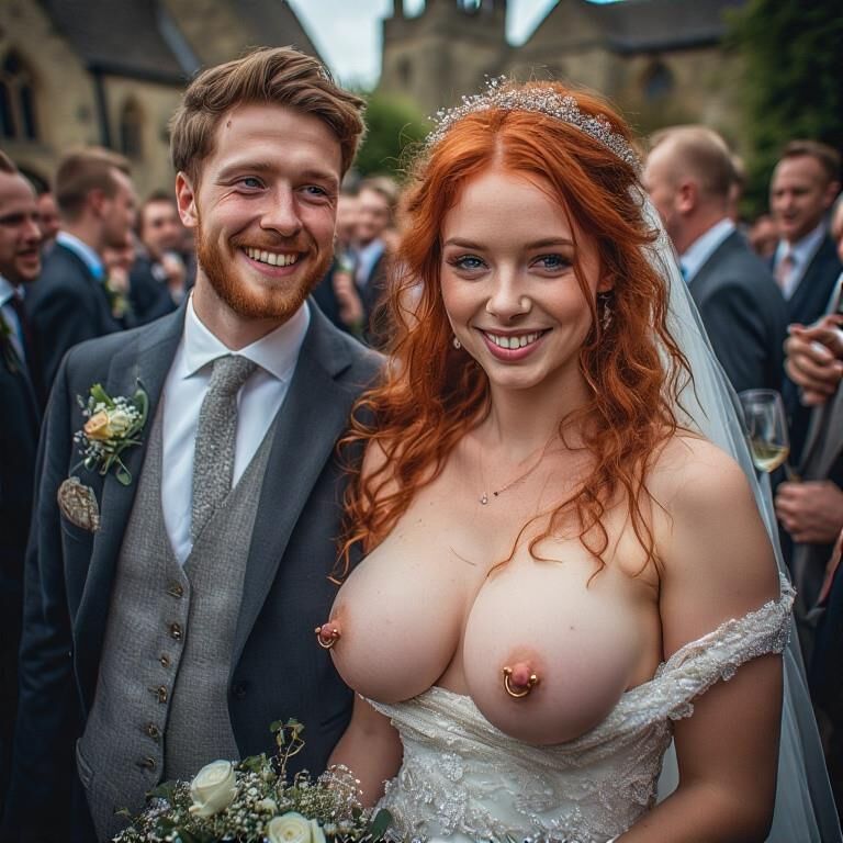 Smiling Brides with Pierced Nipples 