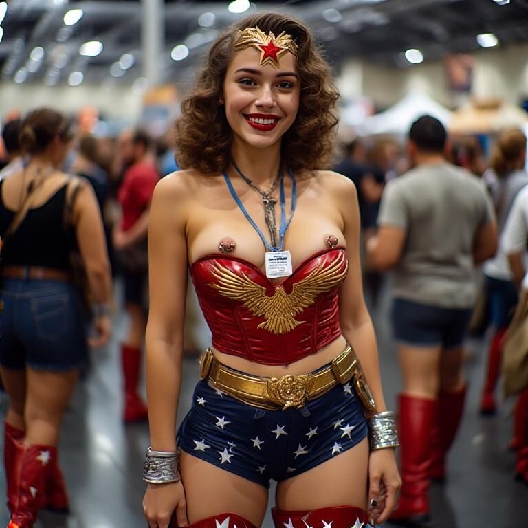 Cosplay with Pierced Nipples at Convention Wonder Woman