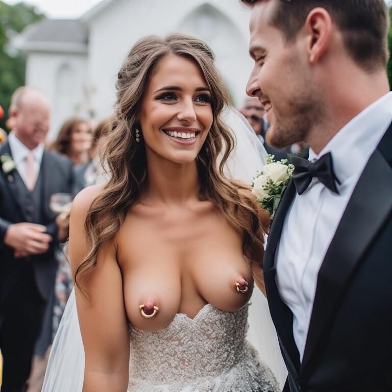 Smiling Brides with Pierced Nipples 