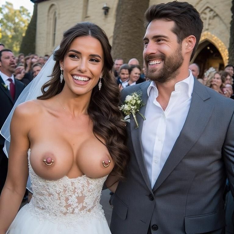 Smiling Brides with Pierced Nipples 