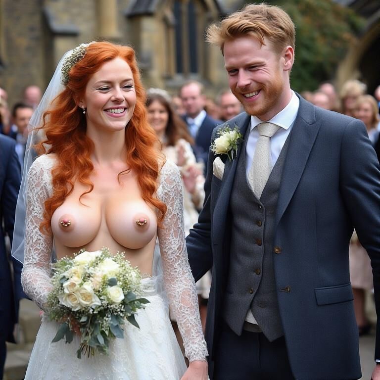 Smiling Brides with Pierced Nipples 