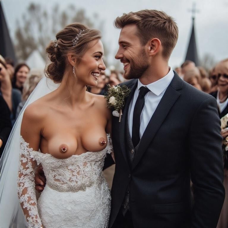 Smiling Brides with Pierced Nipples 