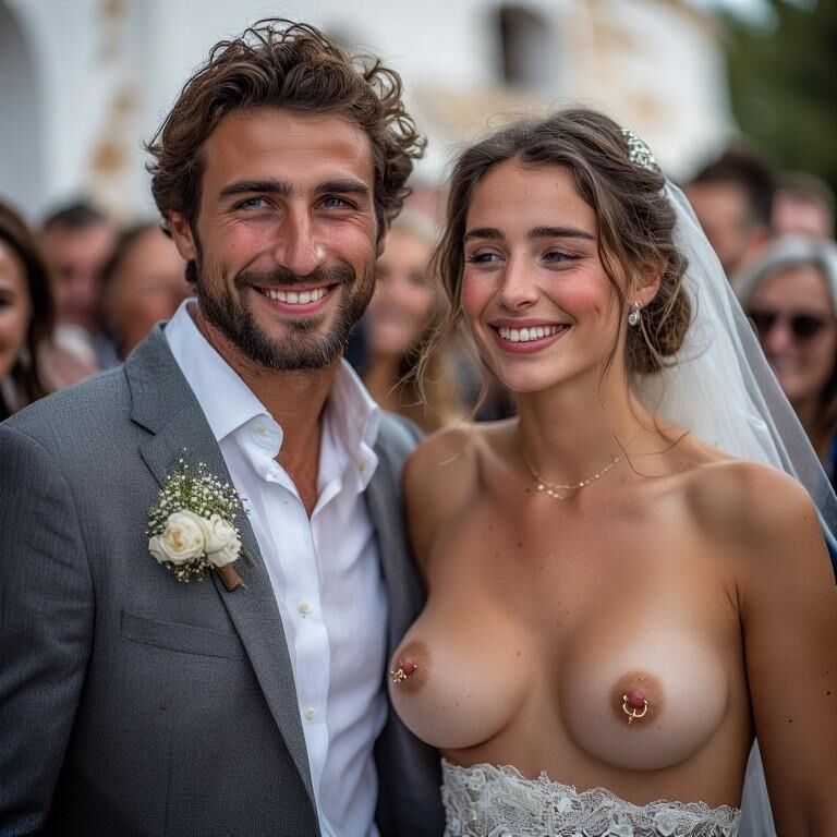 Smiling Brides with Pierced Nipples 