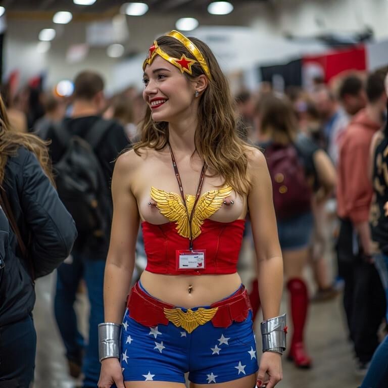 Cosplay with Pierced Nipples at Convention Wonder Woman