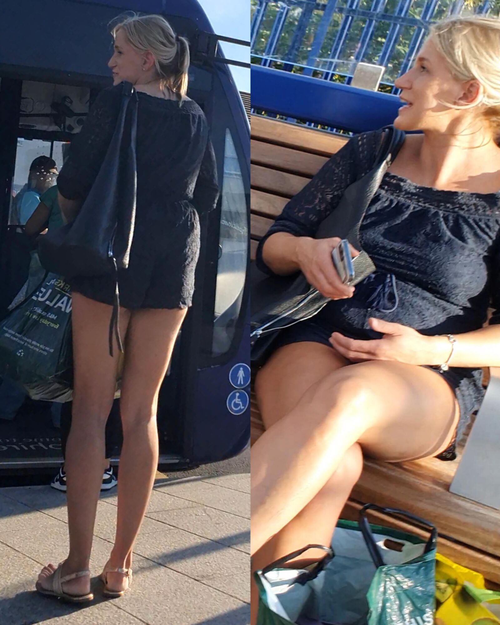 [CANDID] Blonde Milf exibe pernas longas