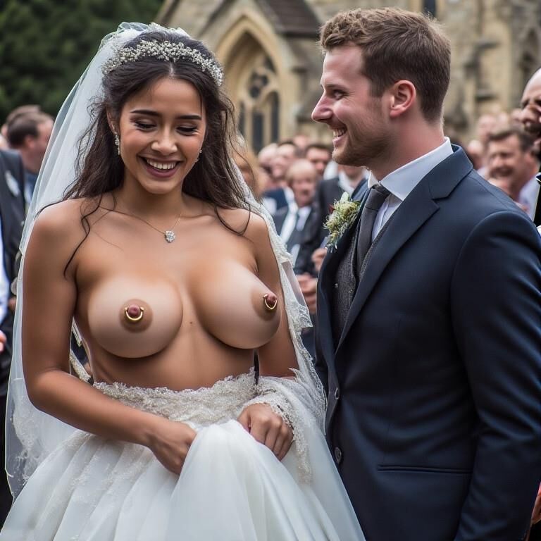 Smiling Brides with Pierced Nipples 