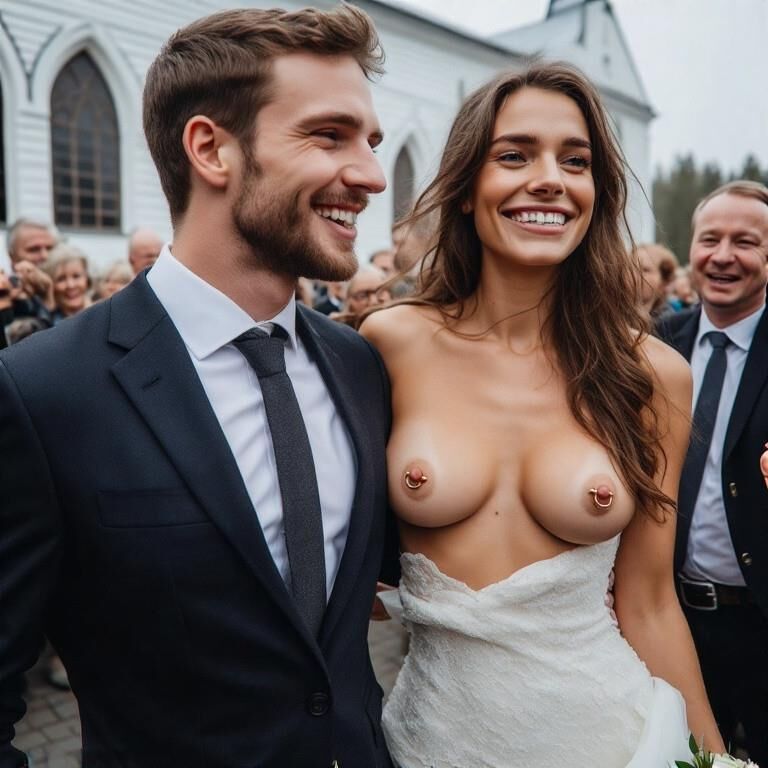 Smiling Brides with Pierced Nipples 