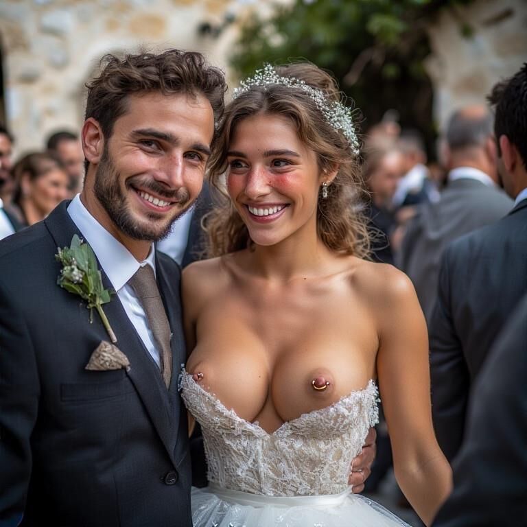 Smiling Brides with Pierced Nipples 