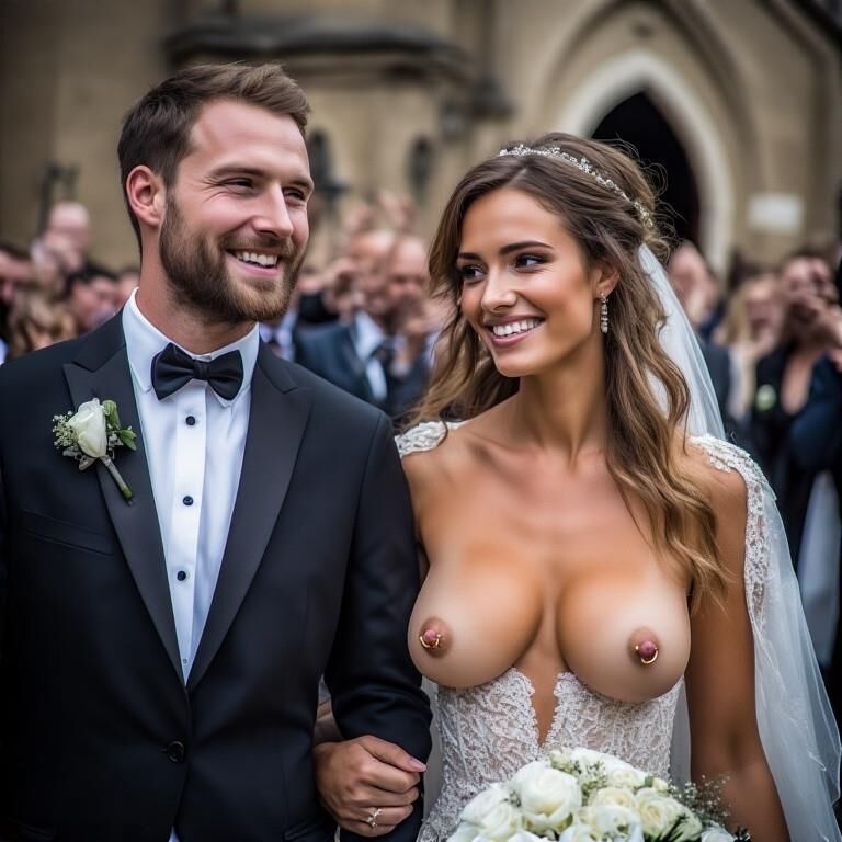Smiling Brides with Pierced Nipples 