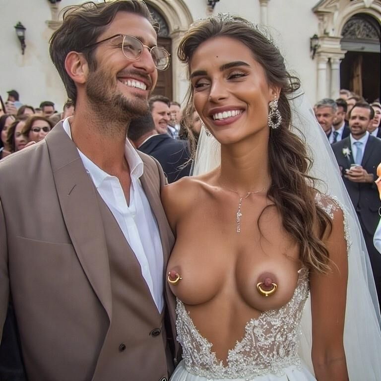Smiling Brides with Pierced Nipples 