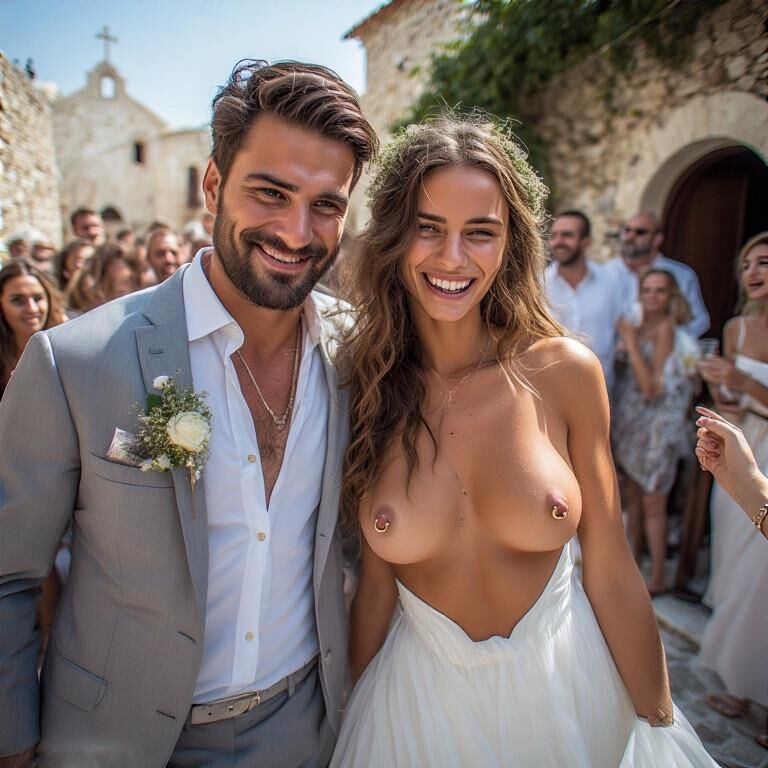 Smiling Brides with Pierced Nipples 