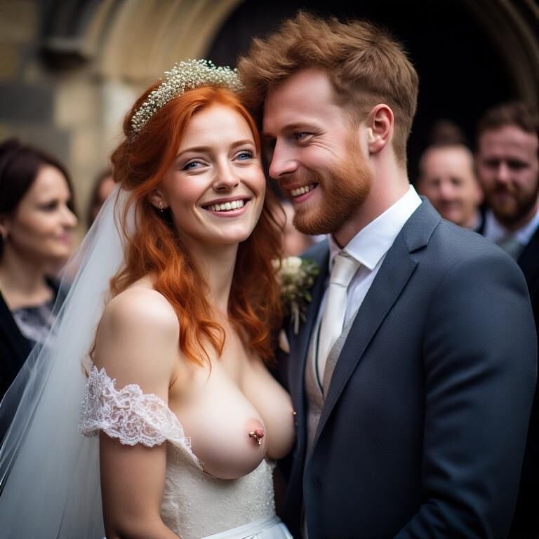 Smiling Brides with Pierced Nipples 