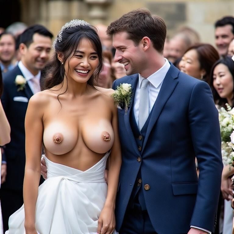 Smiling Brides with Pierced Nipples 