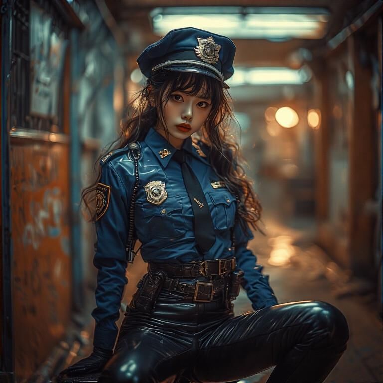 Policière asiatique en cuir AI