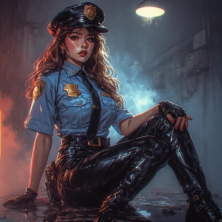 Policière asiatique en cuir AI