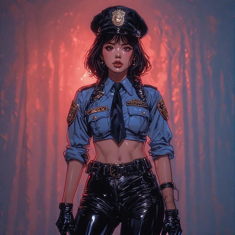 Policière asiatique en cuir AI