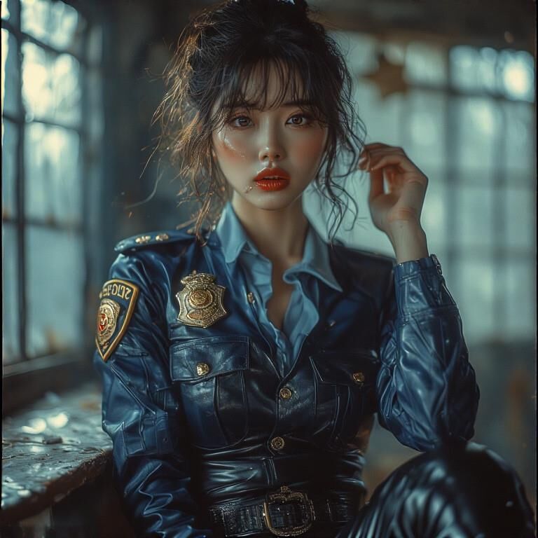 Policière asiatique en cuir AI