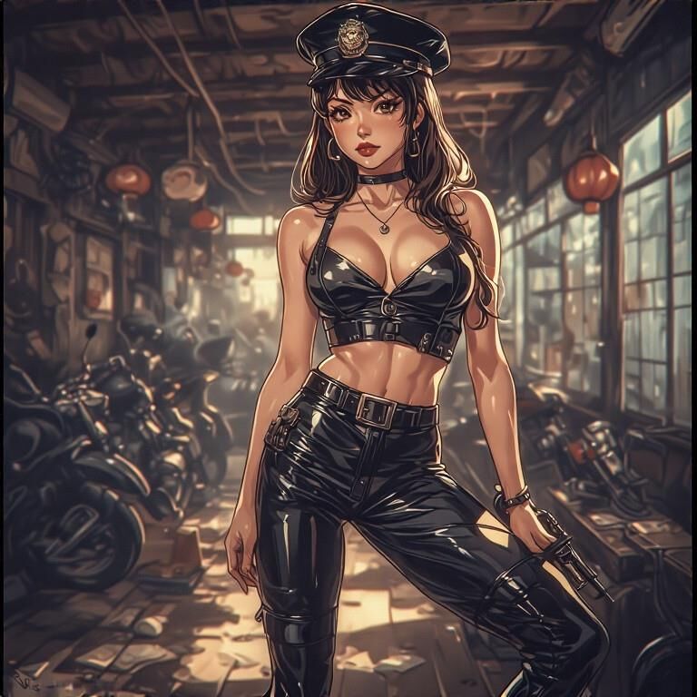 Policière asiatique en cuir AI